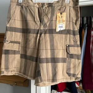 OP Men's Tan Plaid Cargo Shorts
